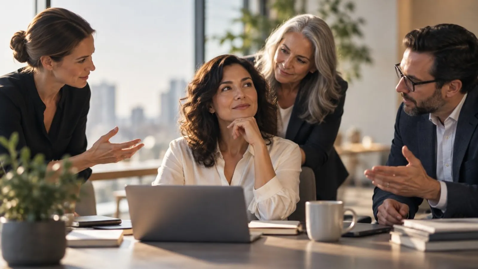 A professional listening as colleagues offer different kinds of guidance