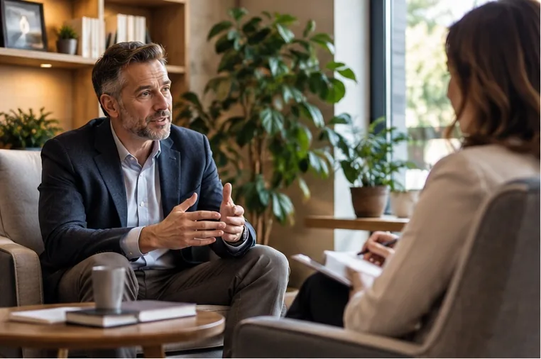 Executive coaching conversation in a professional setting
