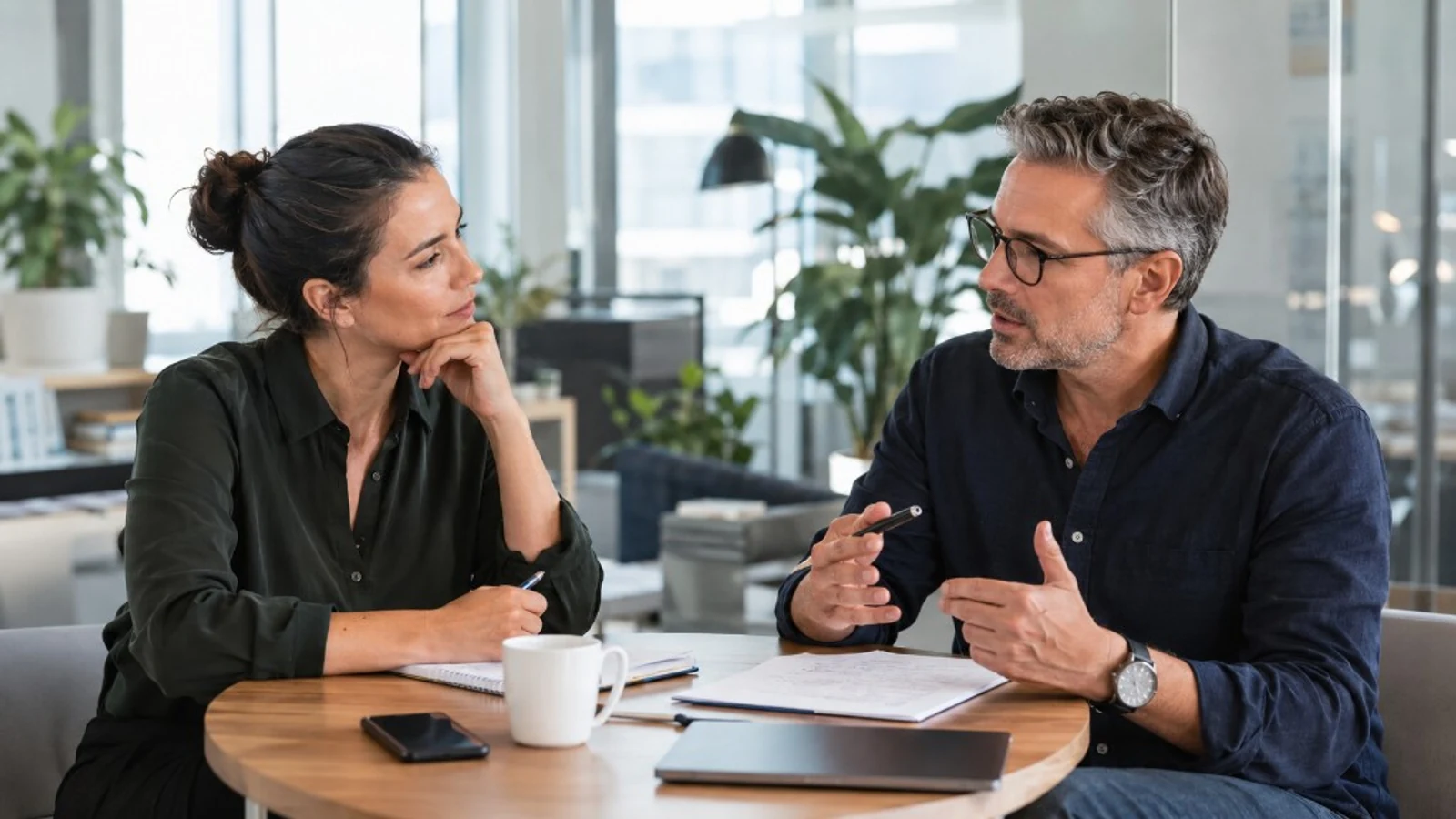 A direct manager and leader reviewing observable goals during organizational coaching support